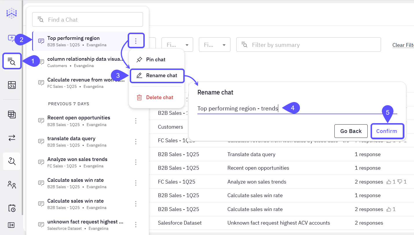 Image showing the chat section and the rename it modal