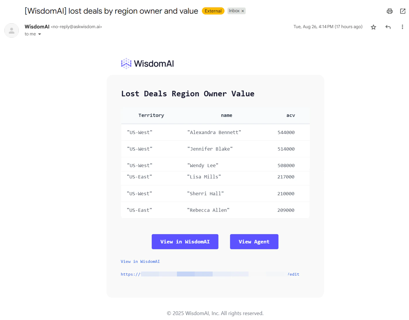Snippet showing the email notification when the agent performs the analysis