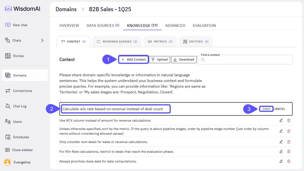 Add and save context workflow