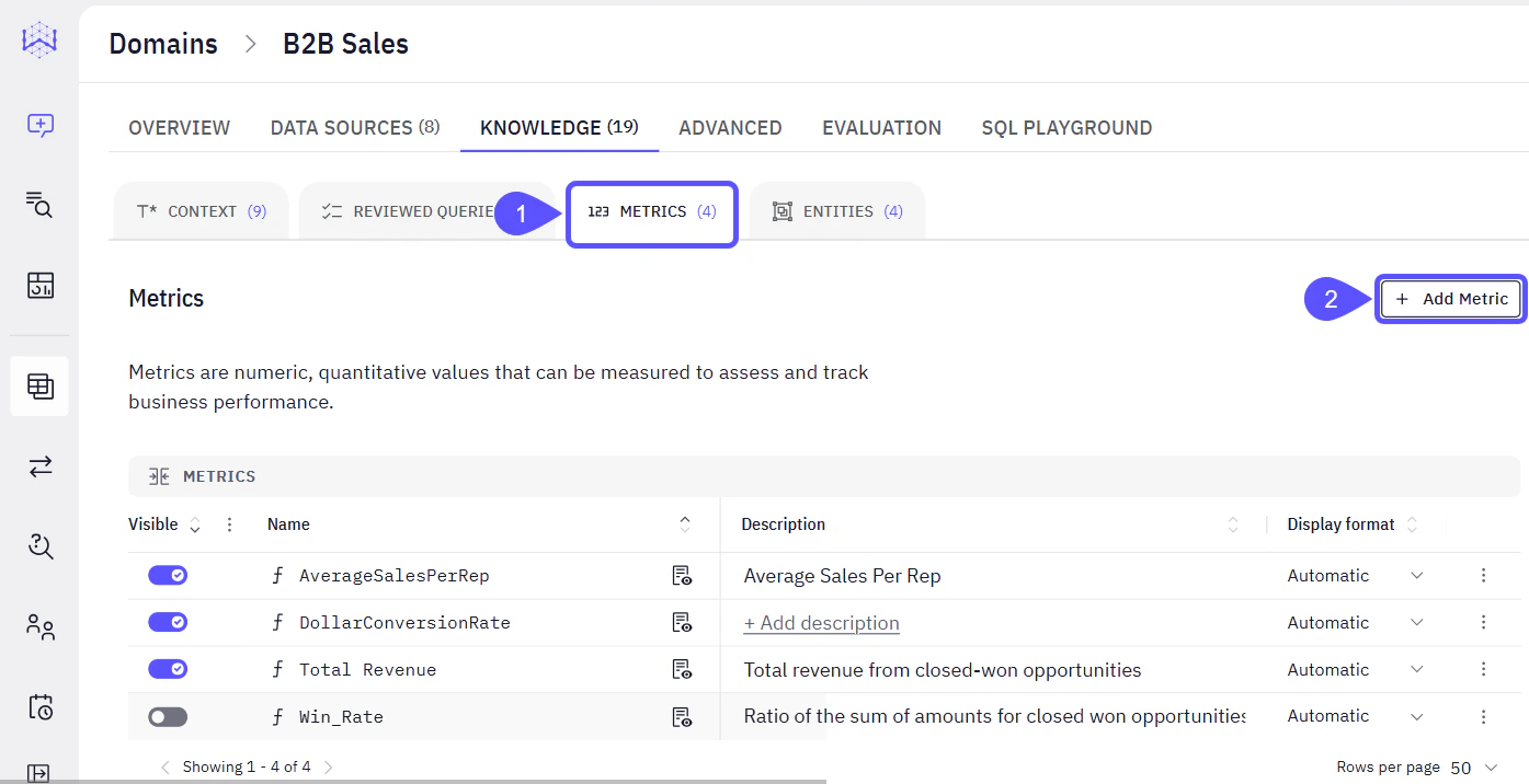 Image showing te Add Metric option