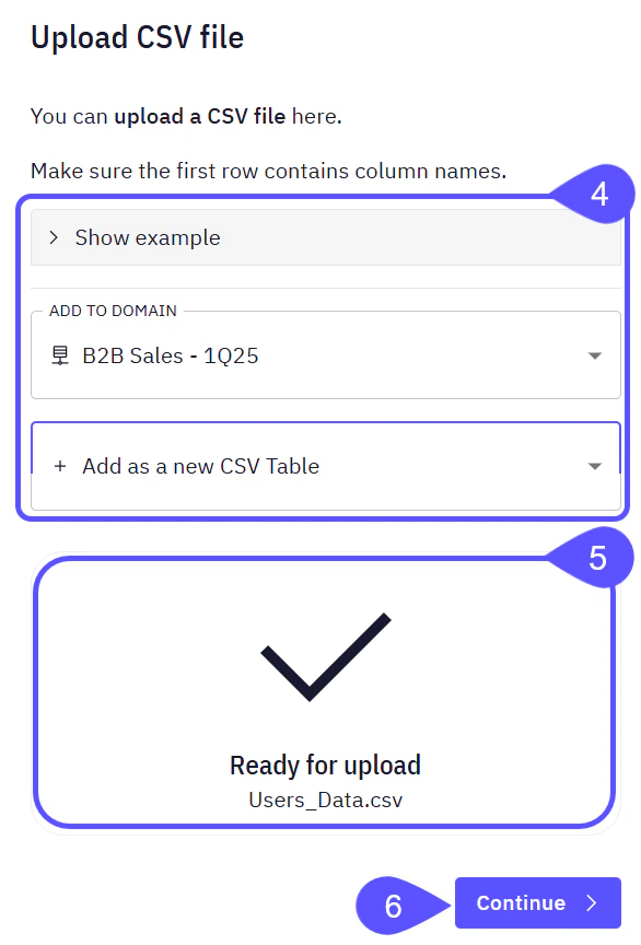 Image showing the Upload CSV File modal