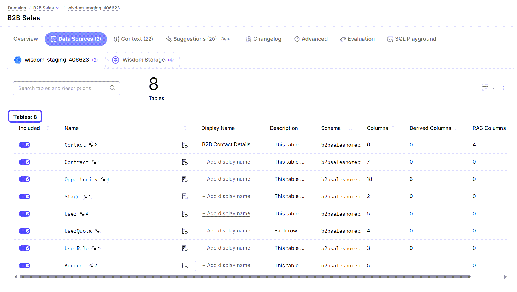 Image showing the Document Tables interface