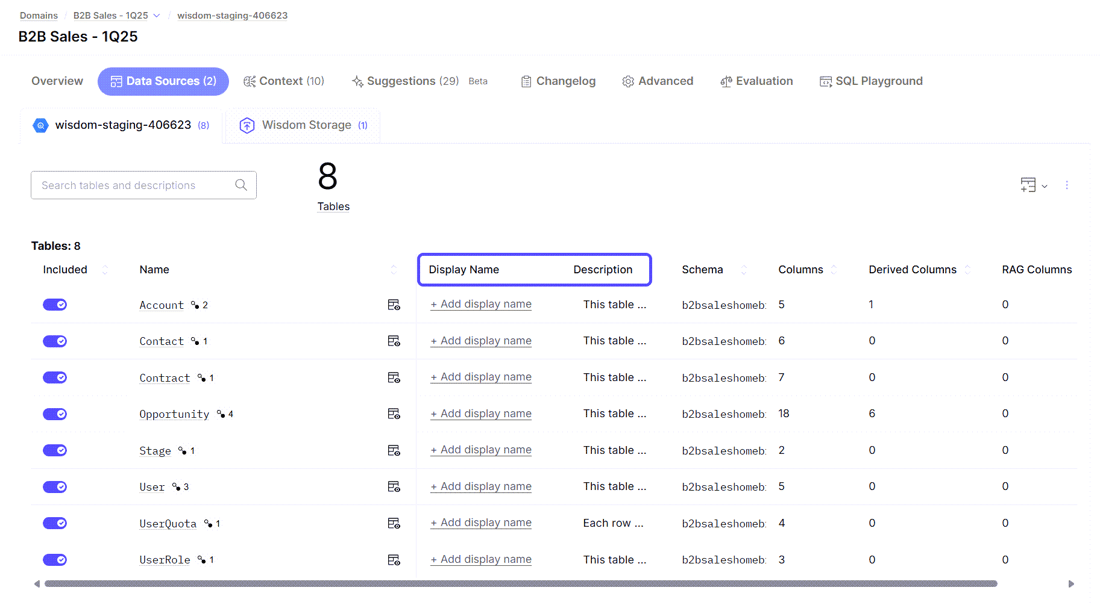 Document Tables and Columns - WisdomAI