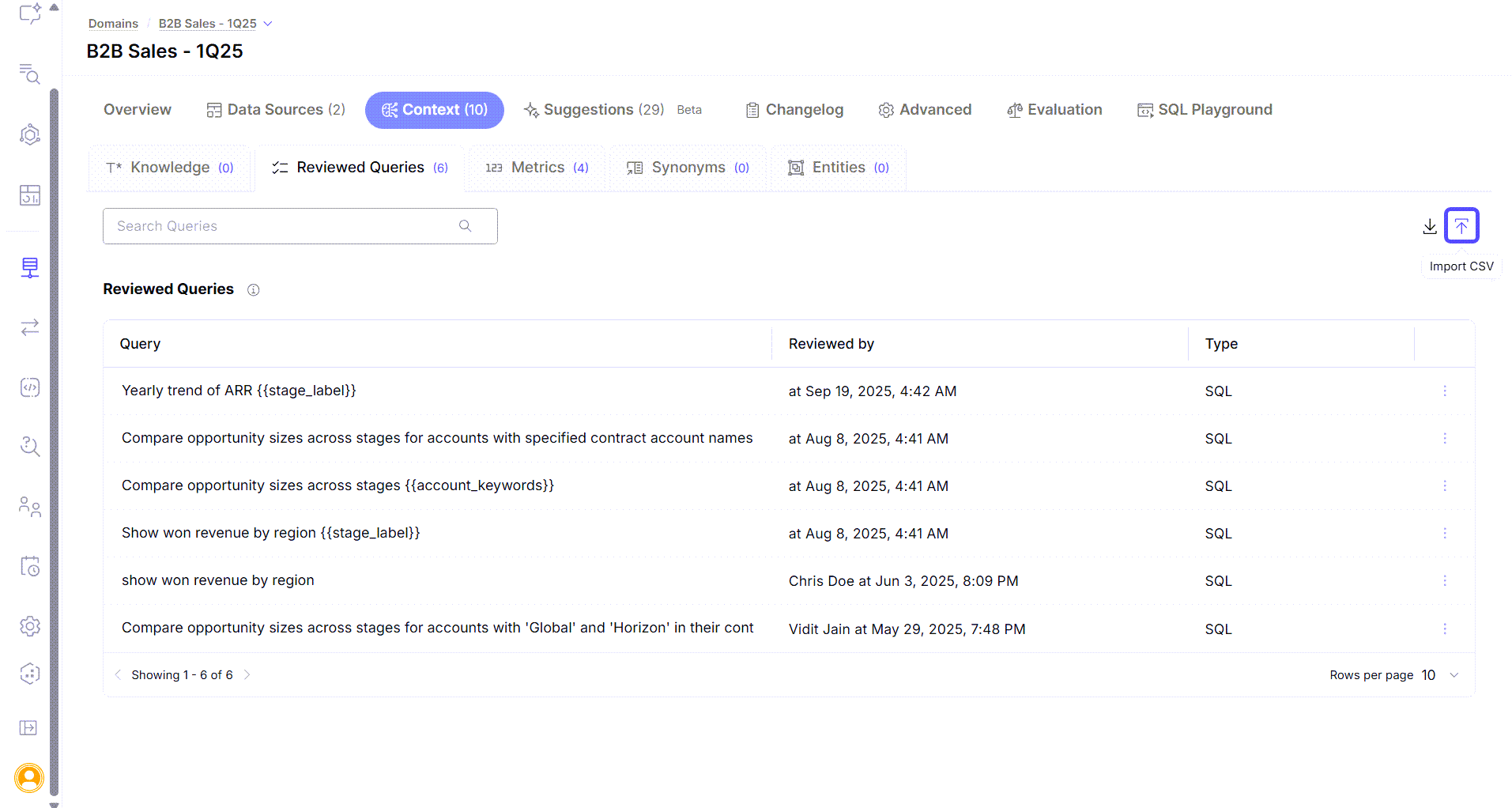 Import CSV File button shown