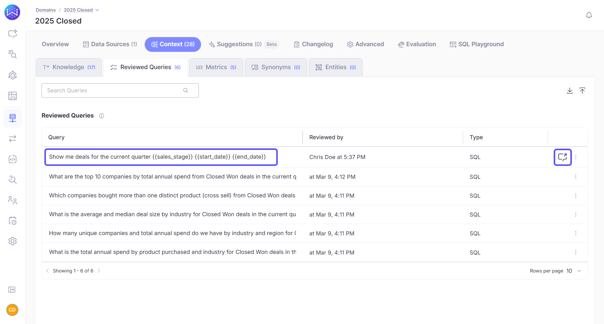 Edit Reviewed Queries Chat