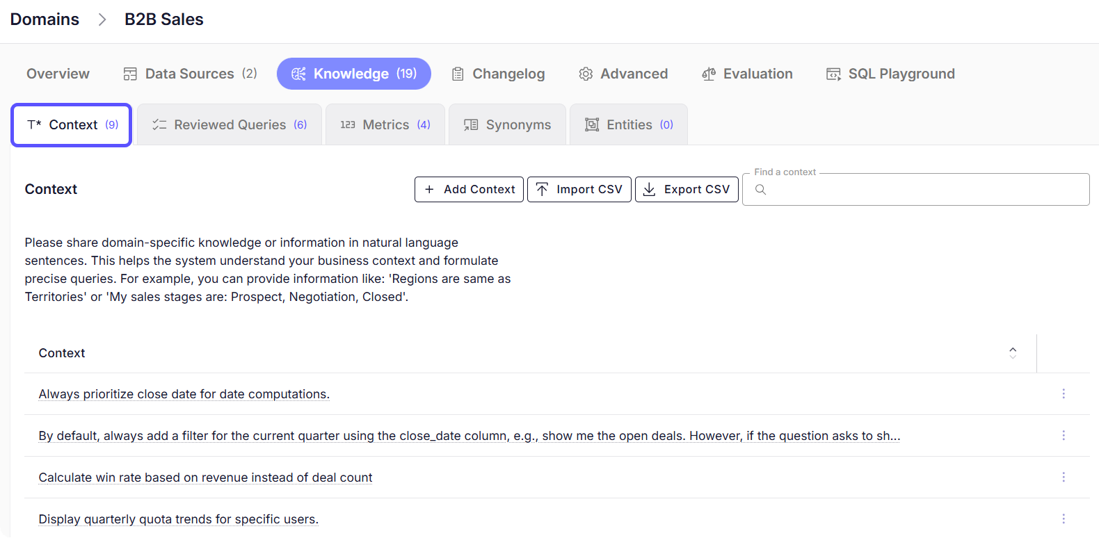 Snippet showing the Context Tab