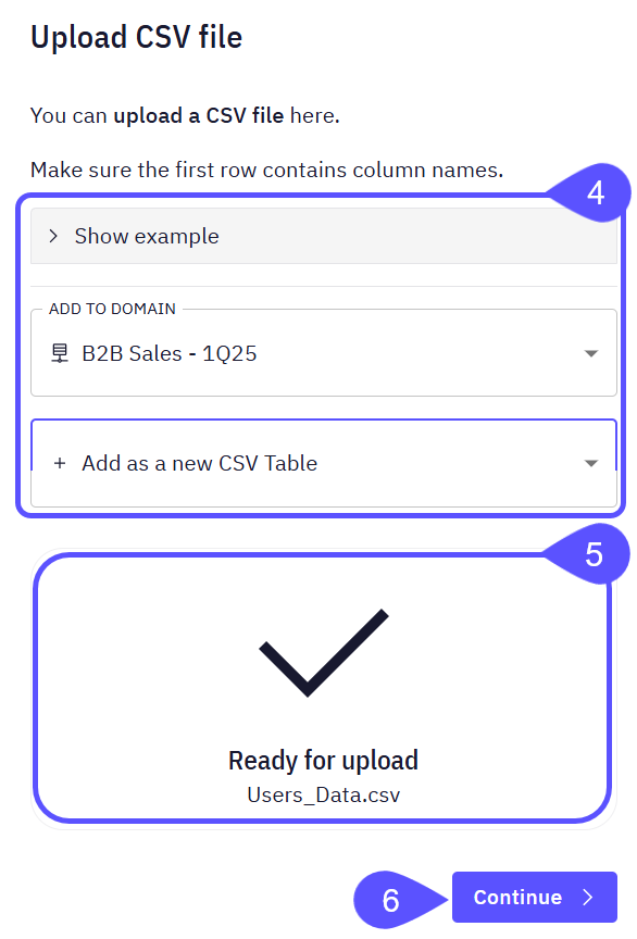 Image showing the Upload CSV File modal