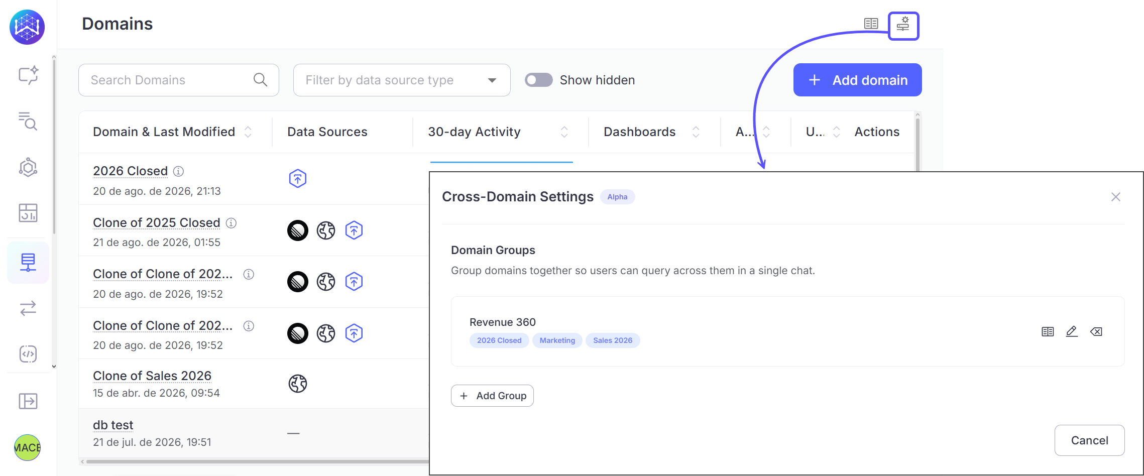 SCREENSHOT: Domain group creation screen showing domain selection