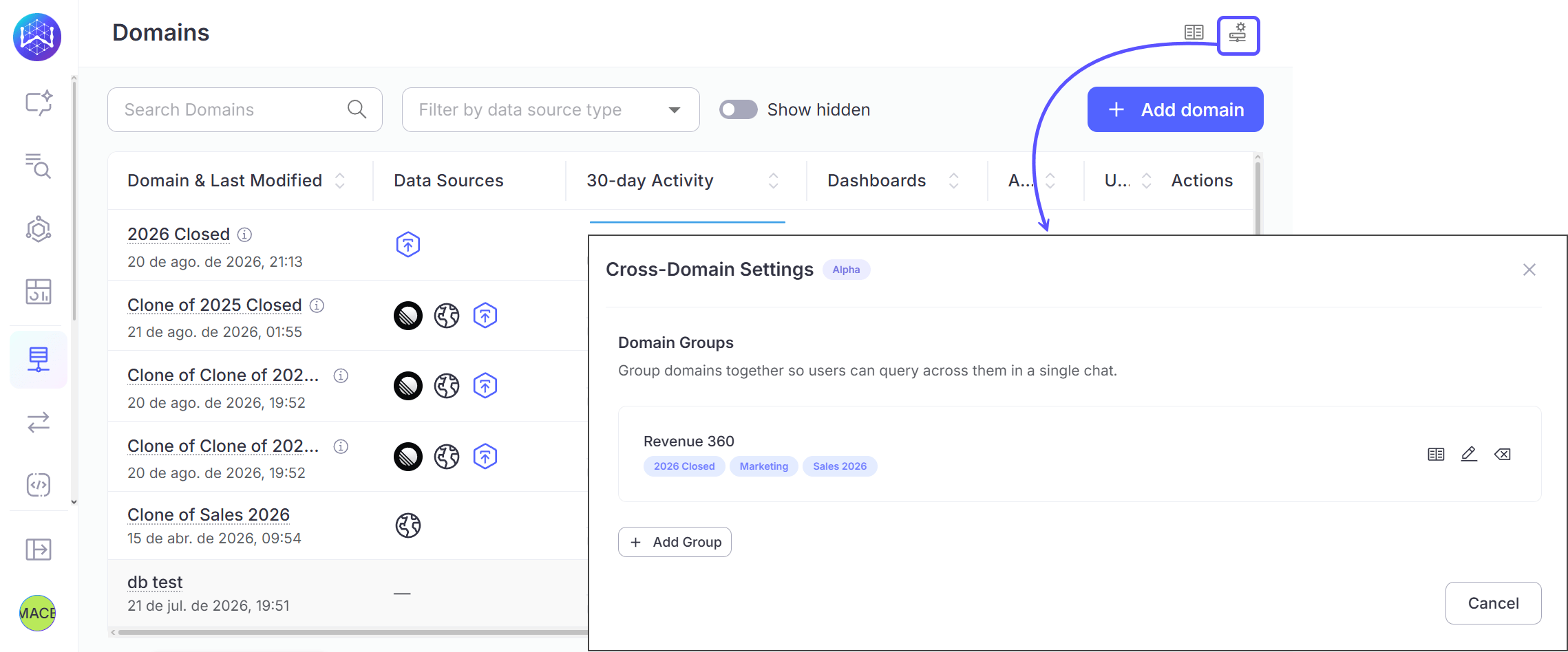 SCREENSHOT: Domain group creation screen showing domain selection