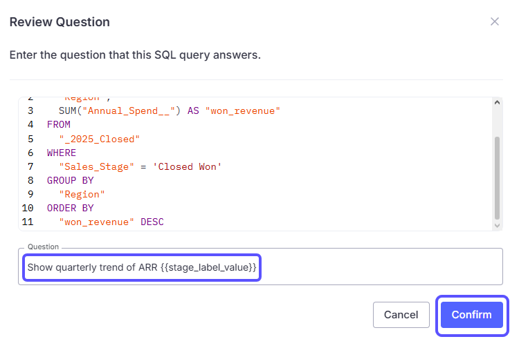 Image showing the Review a Question modal