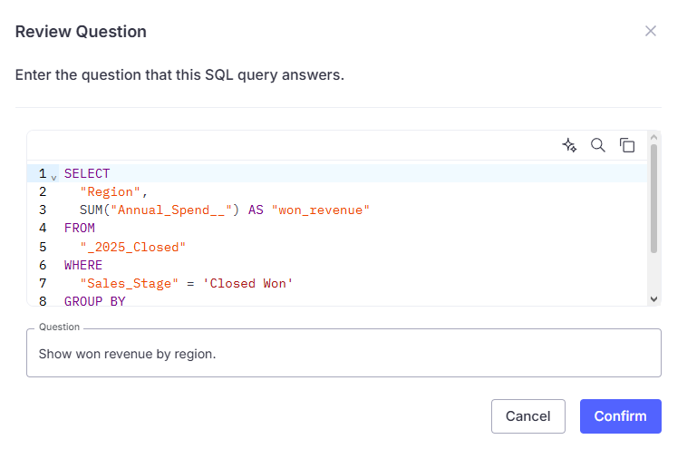 Image showing the Review a Question modal