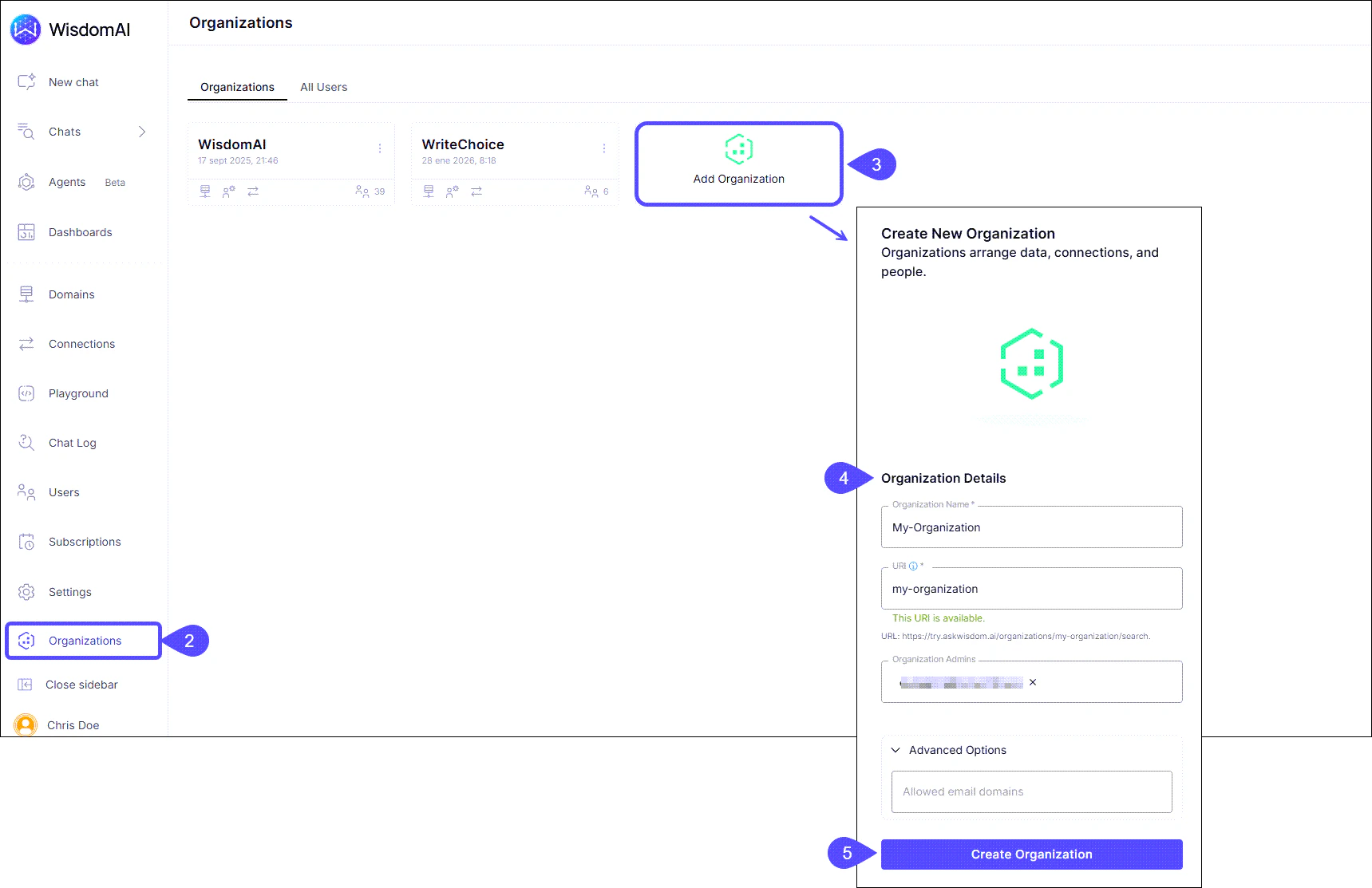 Create New Organization UI
