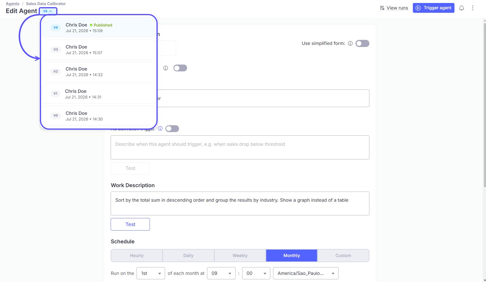 Snippet showing the prompt versioning