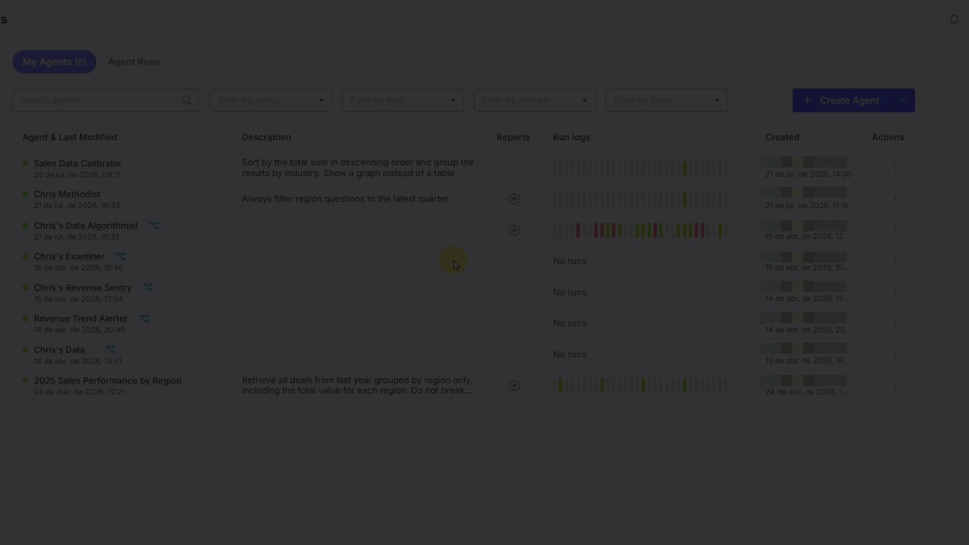 GIF showing the agent status