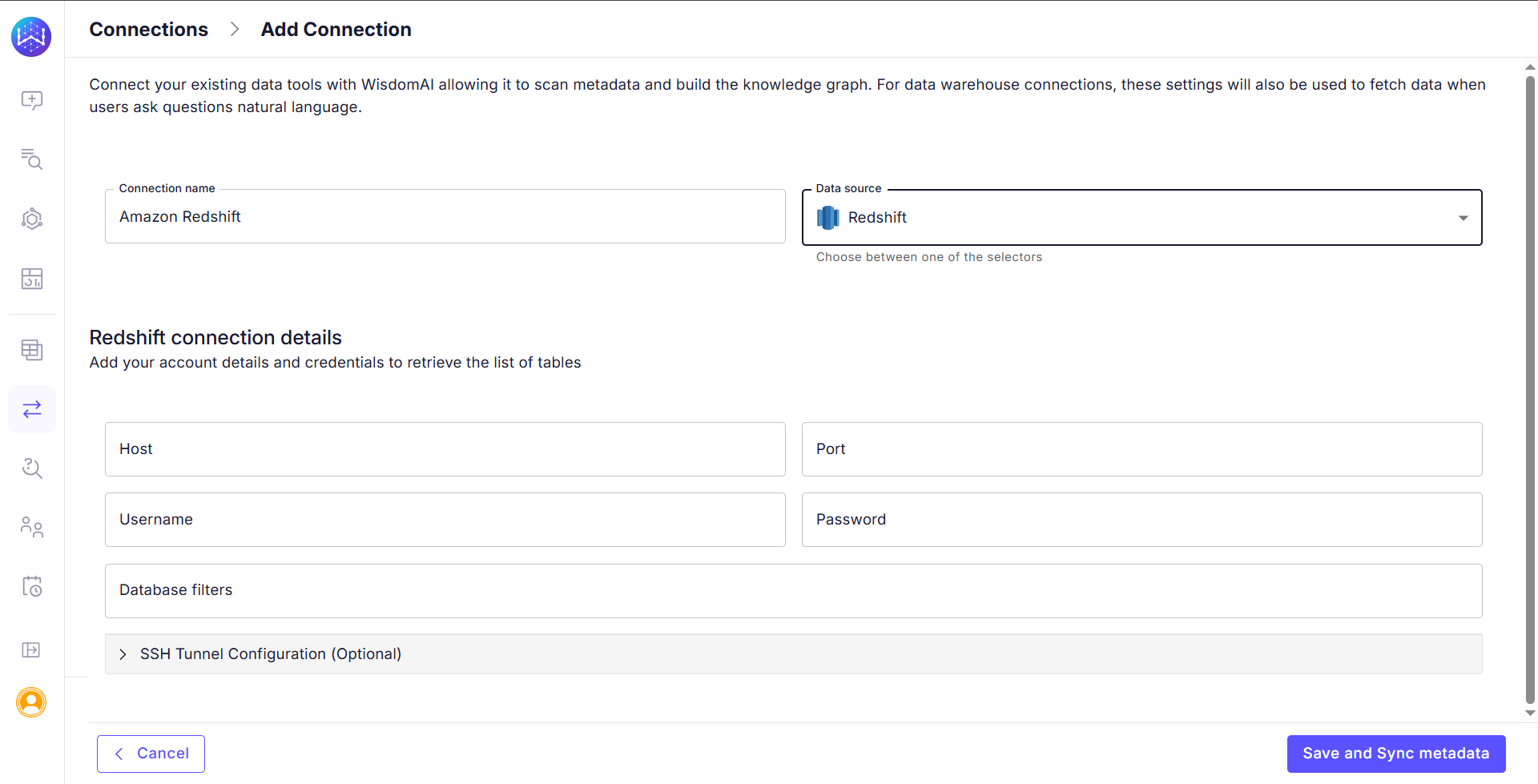 Snippet displaying the Add Connection page