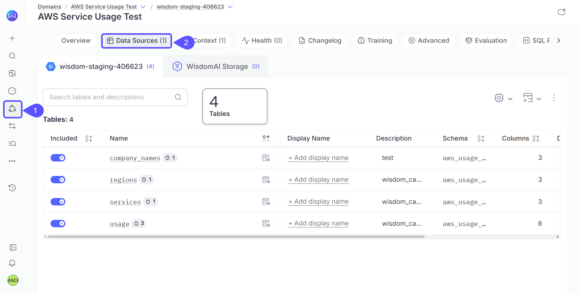 Domains and Data sources steps