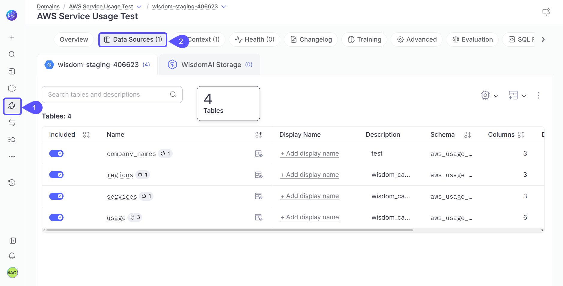 Domains and Data sources steps