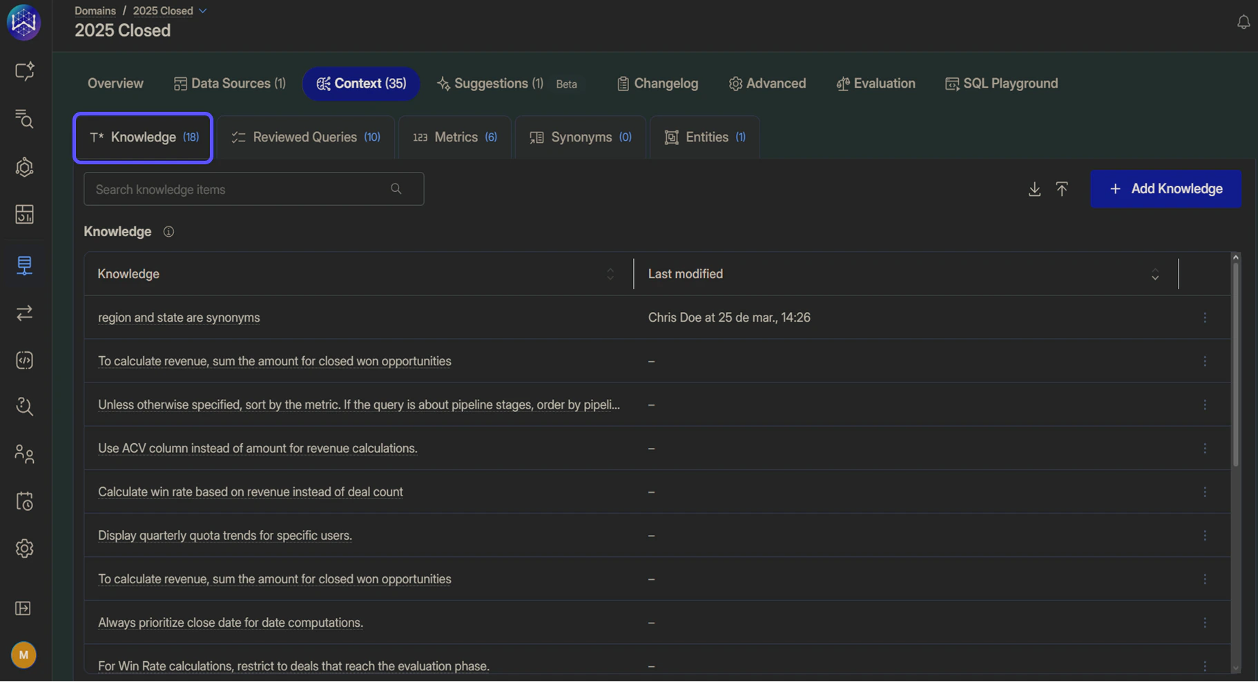 Snippet showing the Context Tab