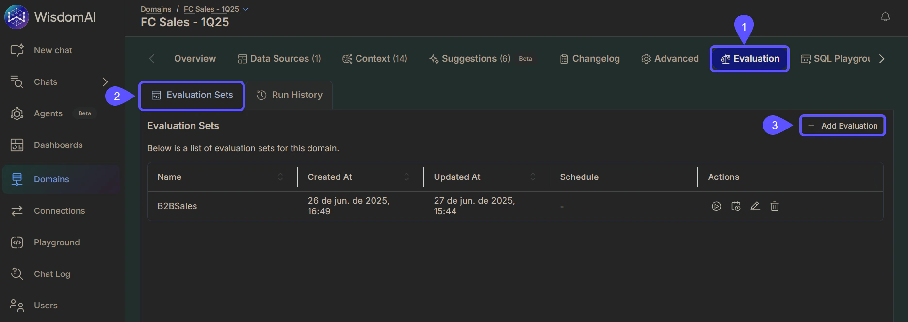 Image showing the Evaluations tab