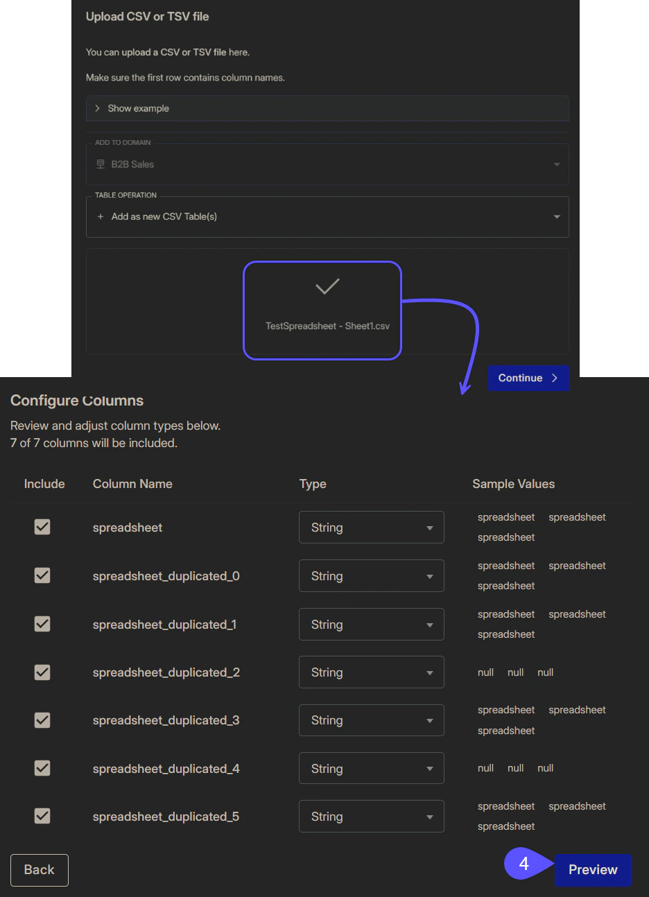 Configure tables modal