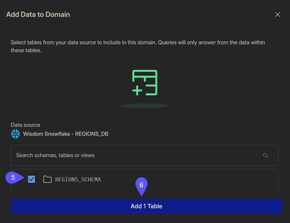 Add Data to Domain modal window displayed