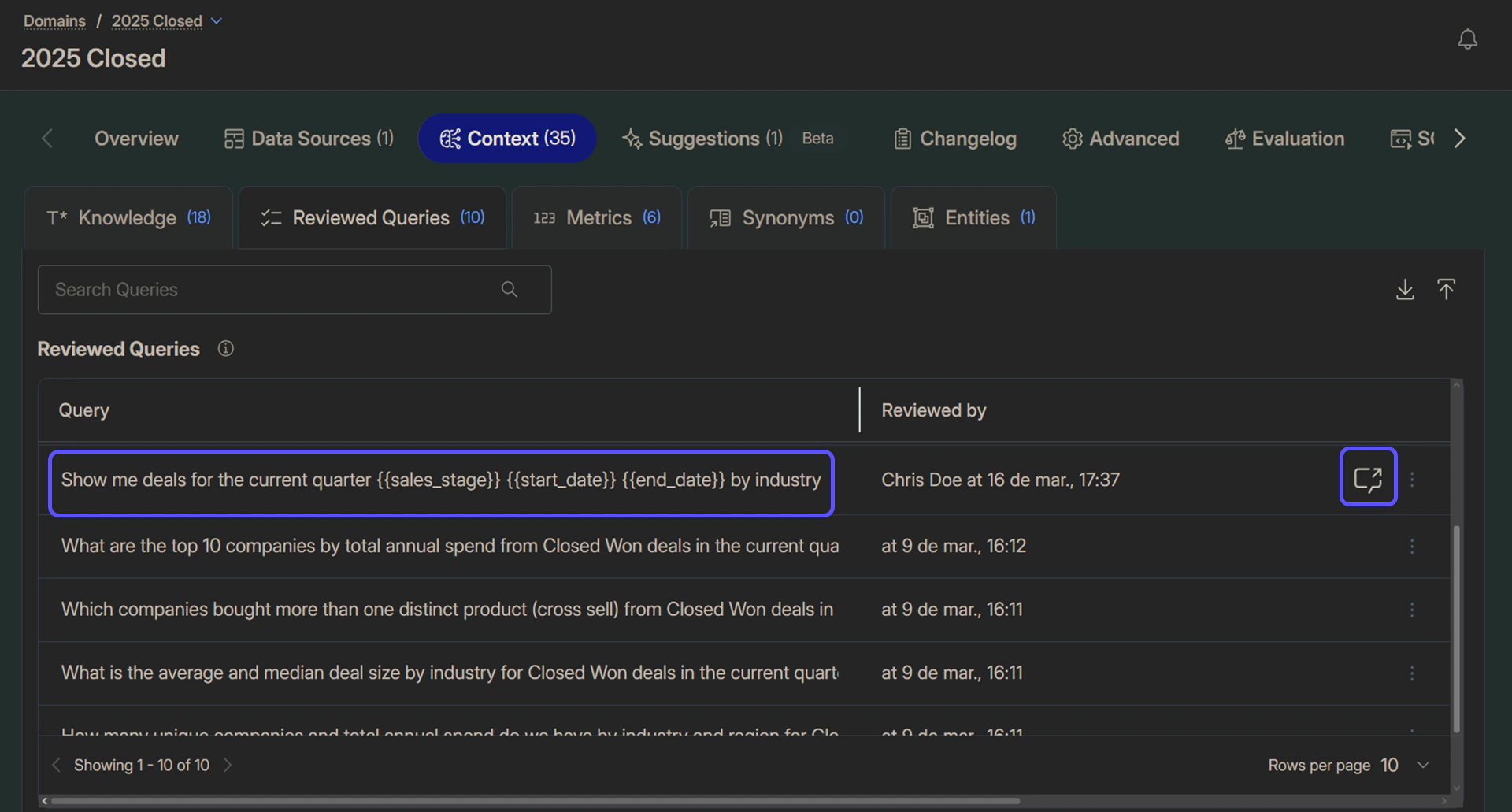 Edit Reviewed Queries Chat