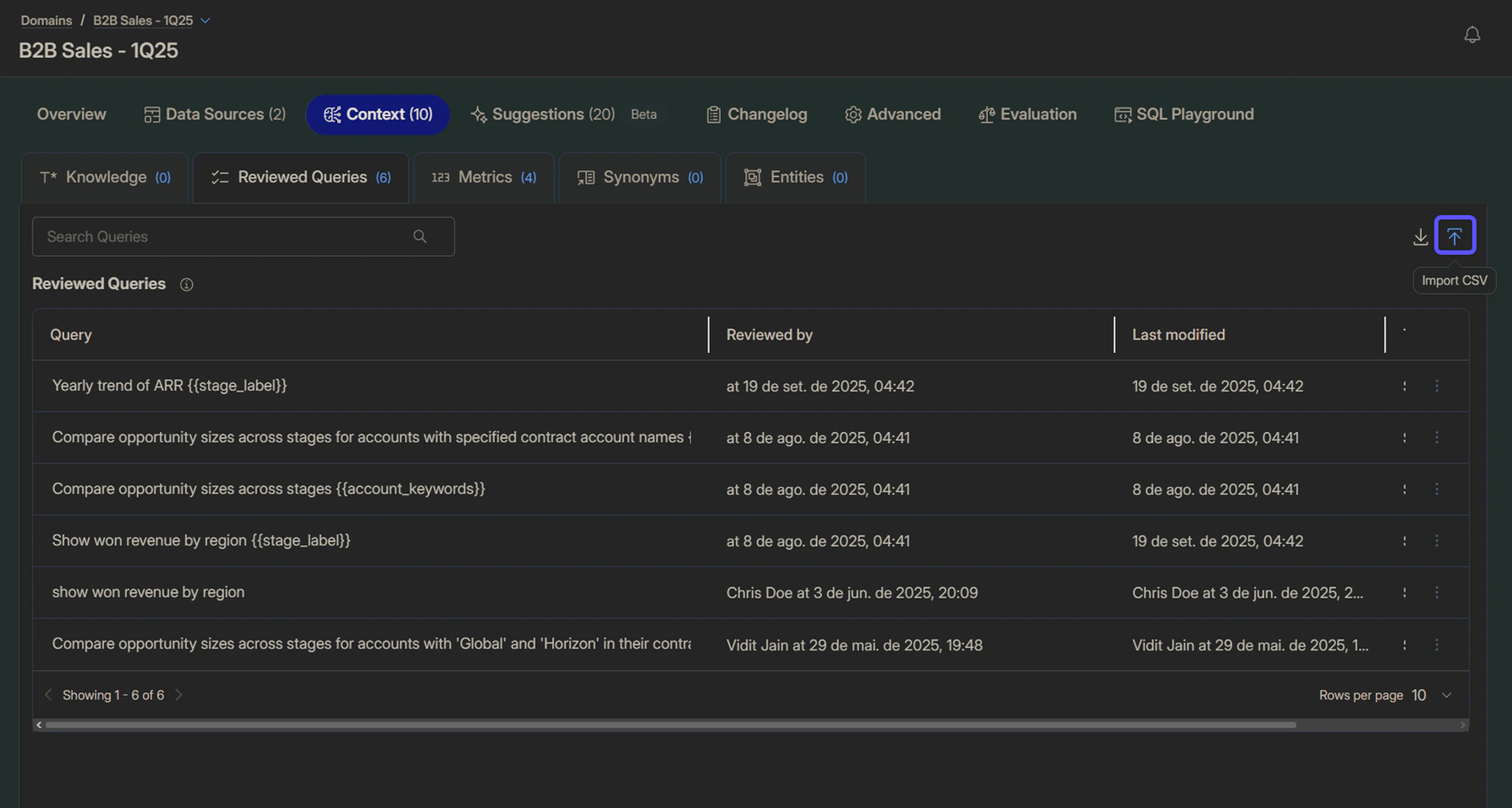 Import CSV File button shown