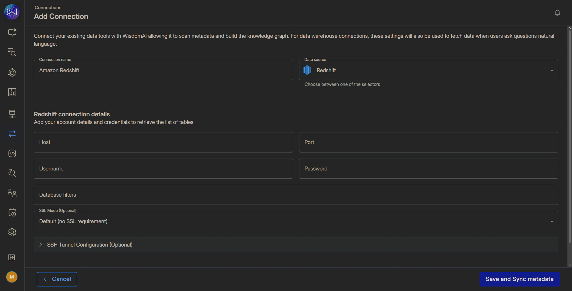 Snippet displaying the Add Connection page