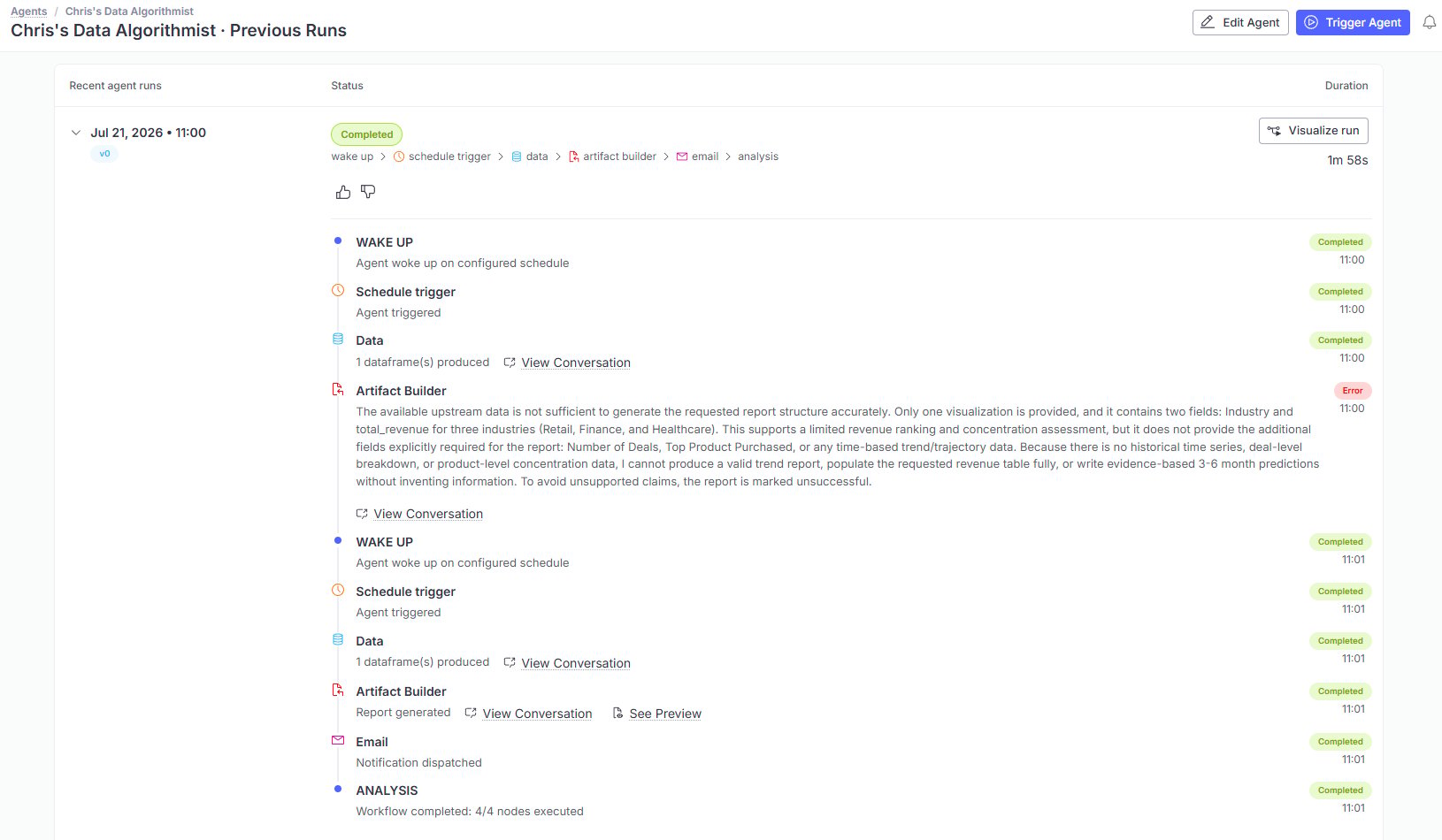 Snippet showing rusn log per node