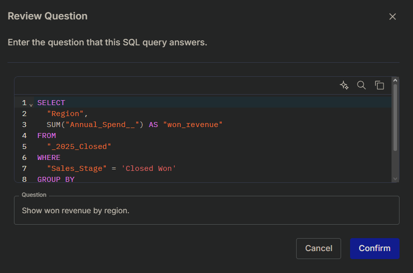 Image showing the Review a Question modal