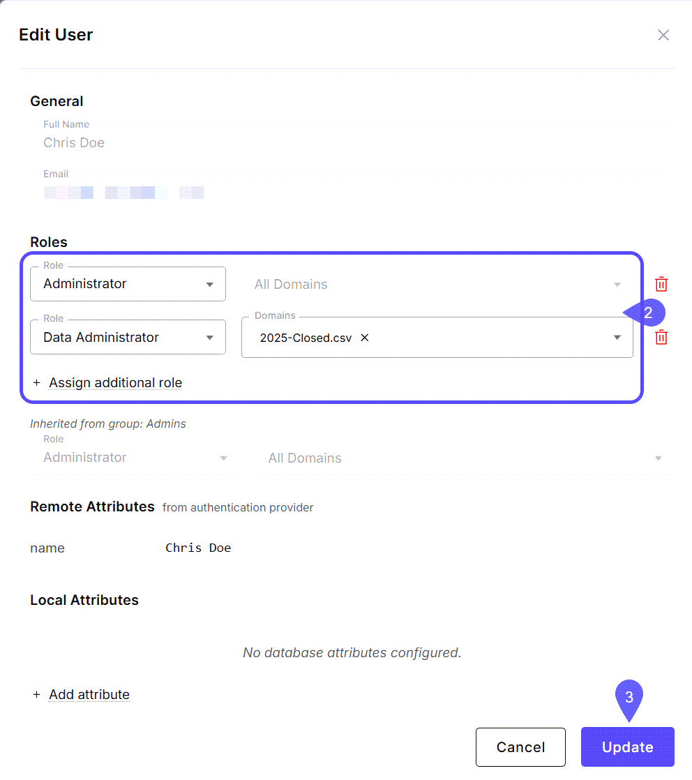 Image showing the Edit Users Modal