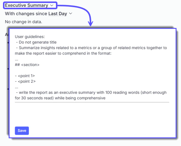 Executive Summary tile customization options