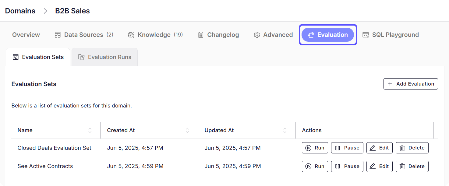 UI showing the Evaluation Tab