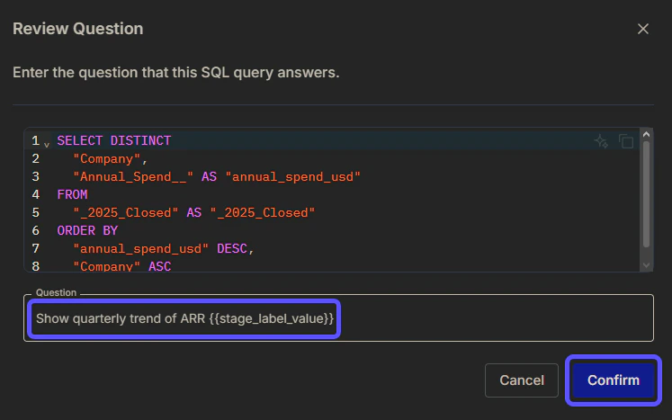 Image showing the Review a Question modal