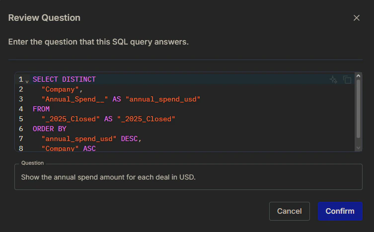 Image showing the Review a Question modal