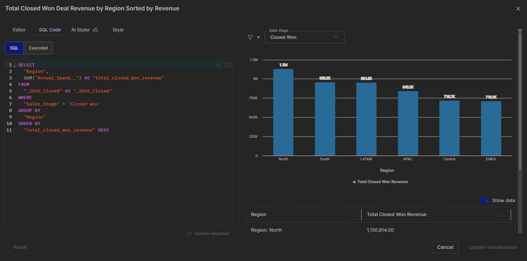 Image showing the Edited SQL
