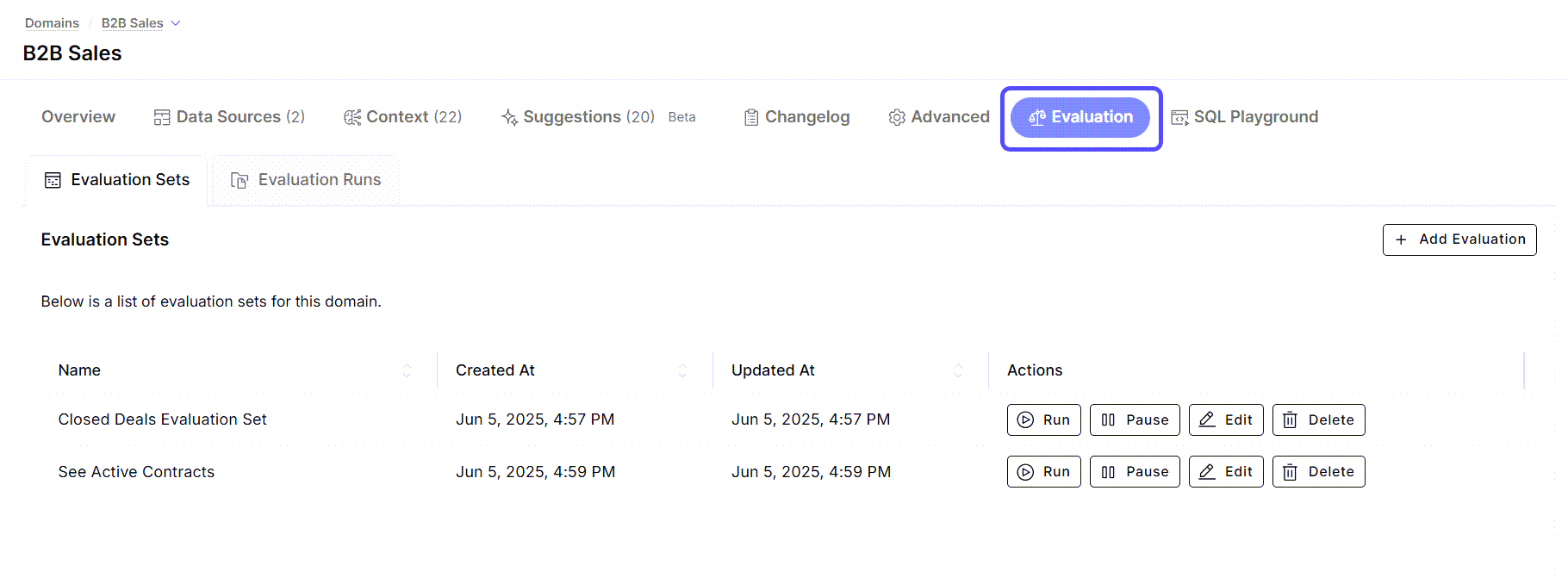 UI snippet showing the Evaluation Tab