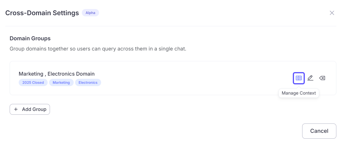 SCREENSHOT: The Manage Context button on a domain group