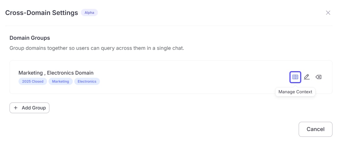 SCREENSHOT: The Manage Context button on a domain group