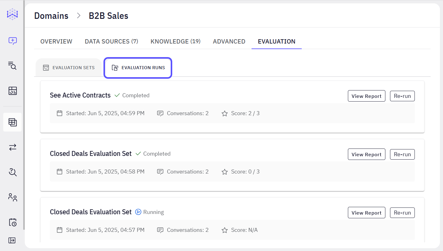Image showing the Evaluation Runs sub-tab