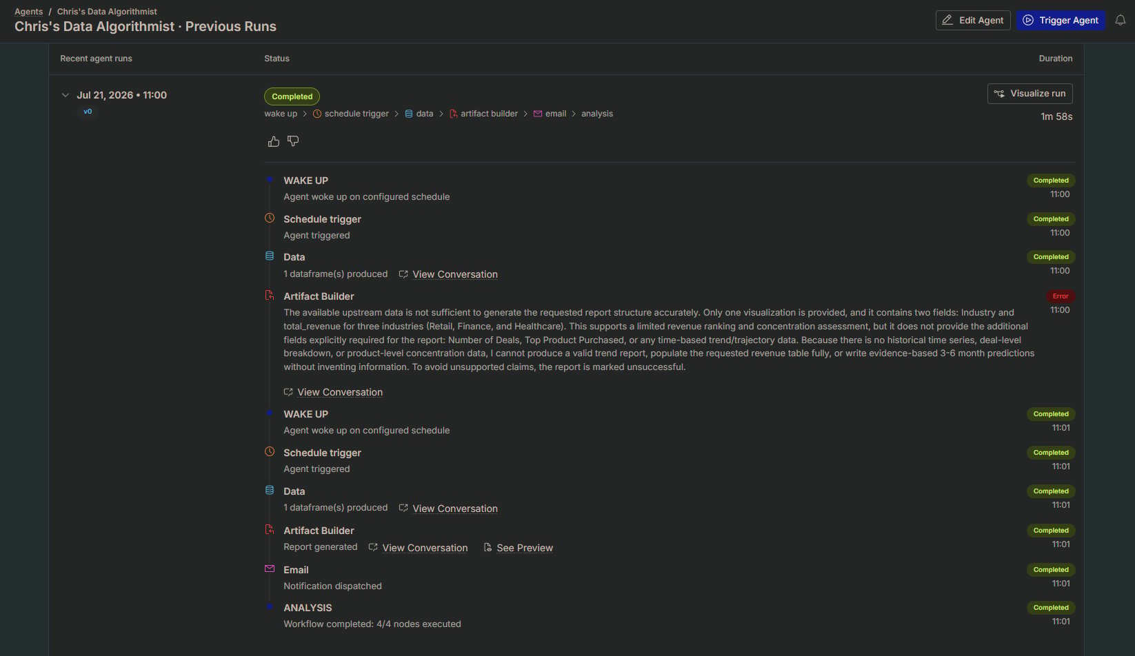 Snippet showing rusn log per node