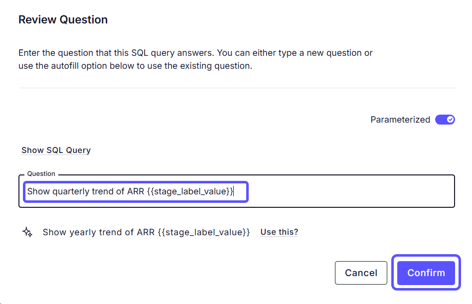 Image showing the Review a Question modal