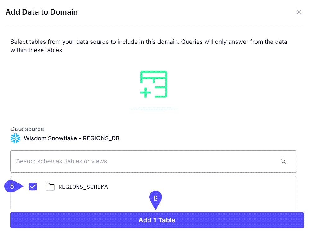 Add Data to Domain modal window displayed