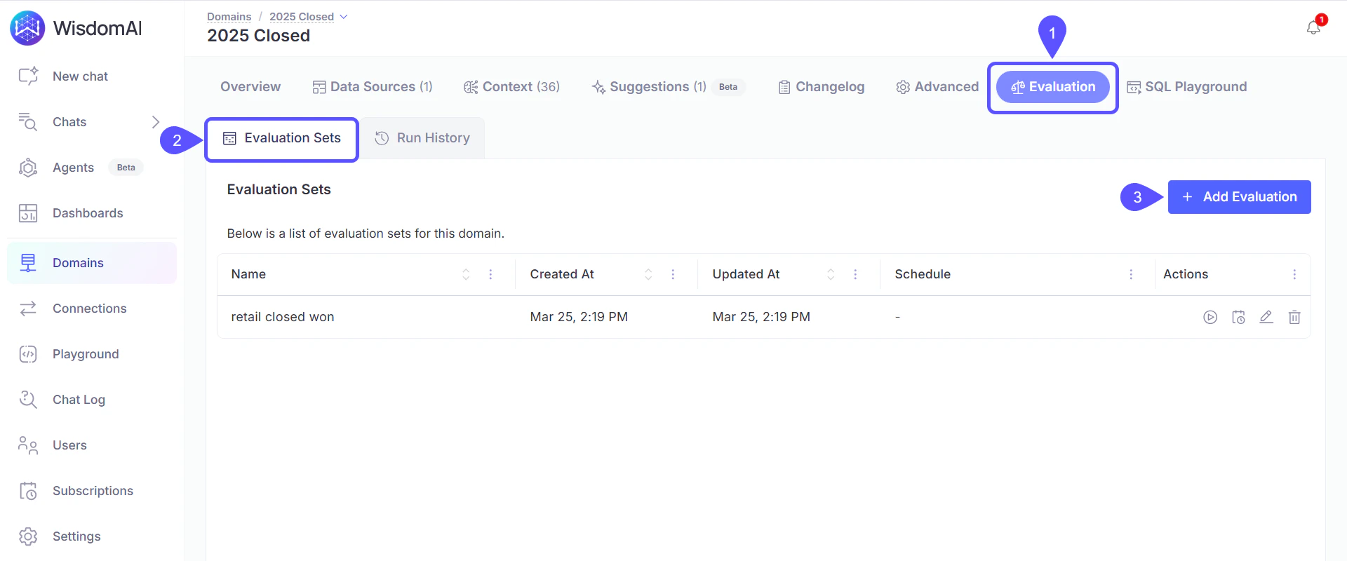 Image showing the Evaluations tab