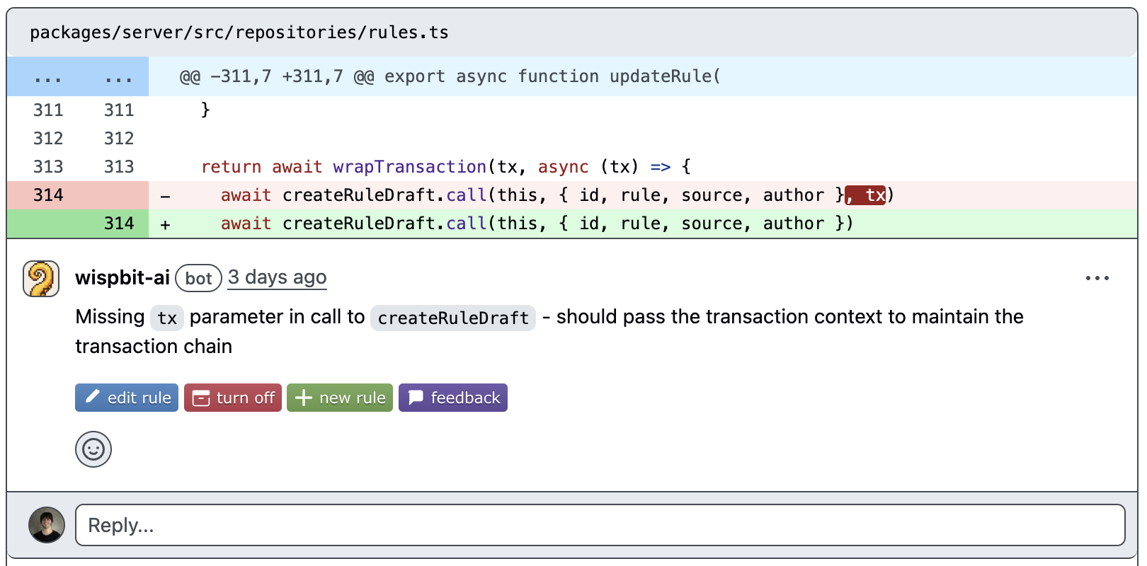 Bot commenting on code