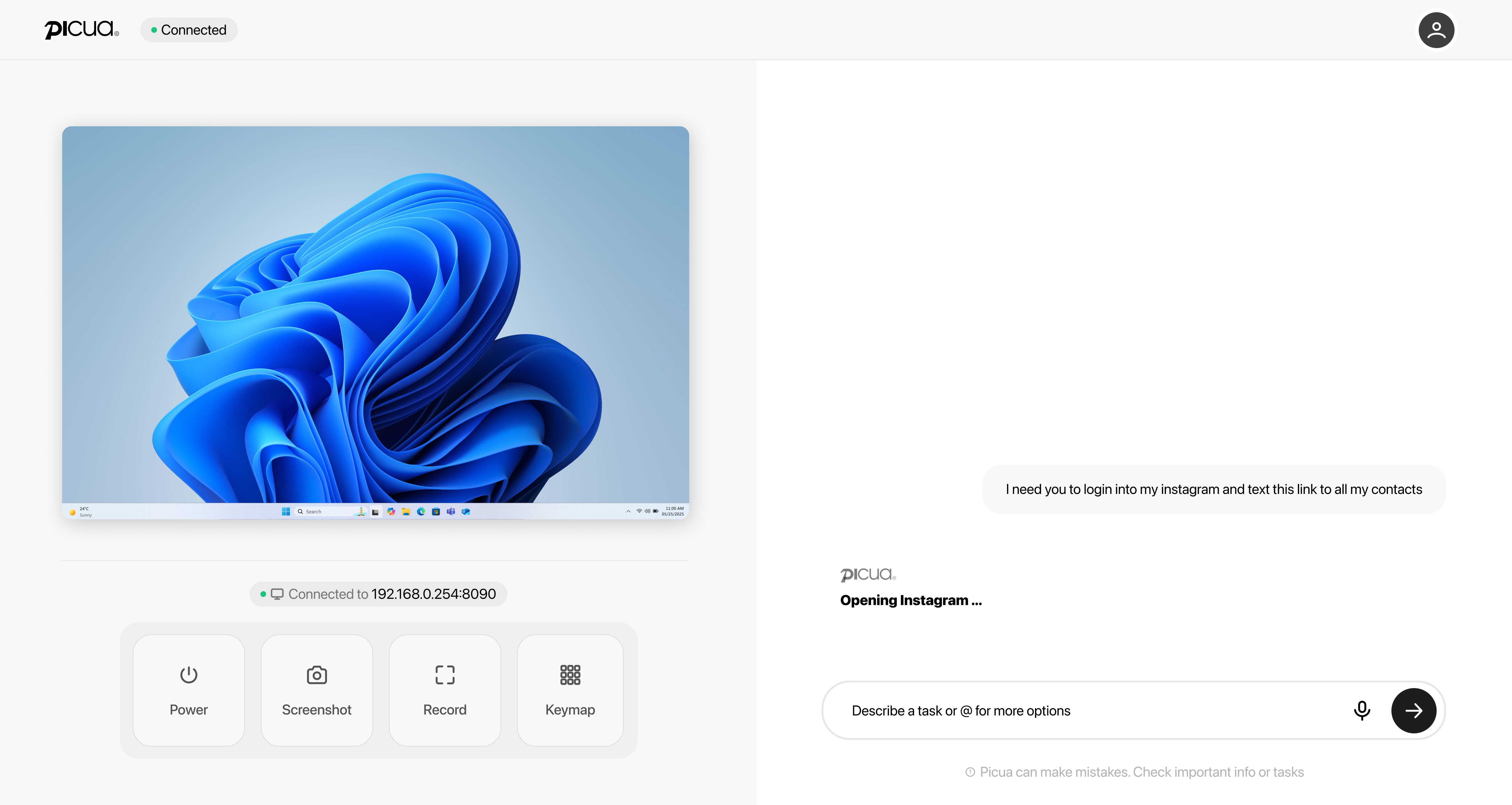 PiCUA WebPanel Interface