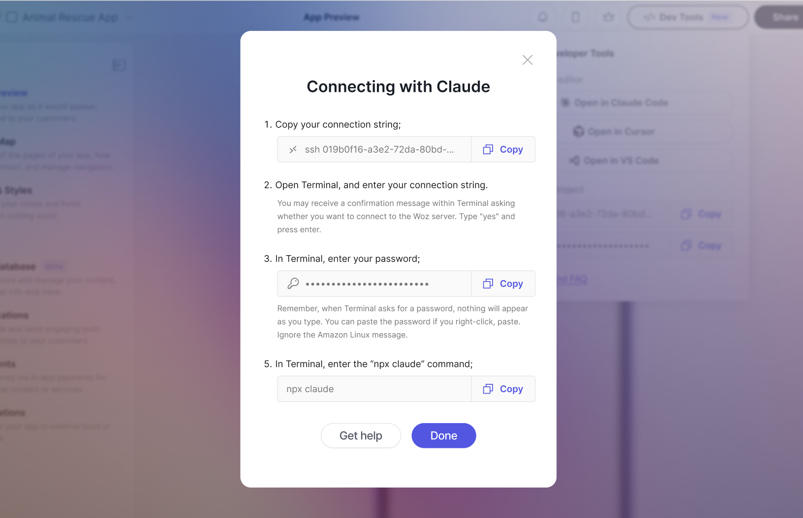 Connecting With Claude Modal