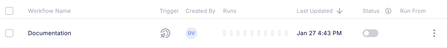 Enable workflow from workflows page