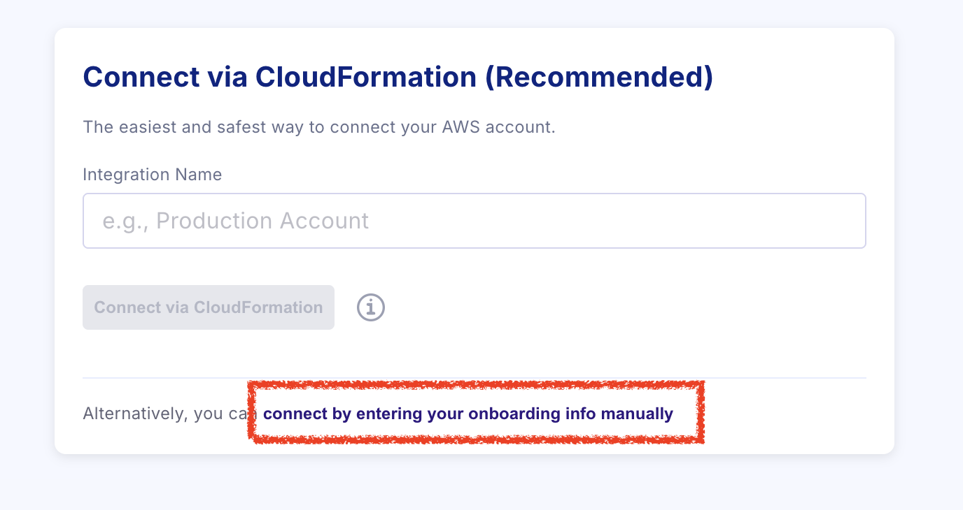 Manual onboarding connection option