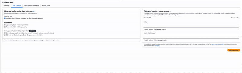 Enabling resource-level data in Cost Explorer preferences
